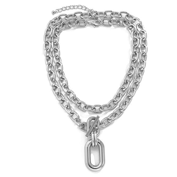 Oversized Silver Chunky Toggle Statement Necklace - Picture 5 of 7